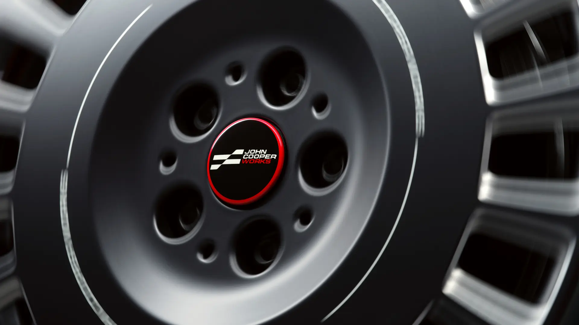 John Cooper Works 플로팅 허브 캡은 바퀴와 함께 회전하지 않지만 주행 중에는 수평을 유지합니다. 