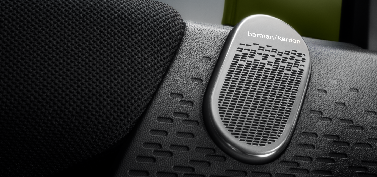 Detail view of the MINI Paul Smith Harman Kardon Sound System.