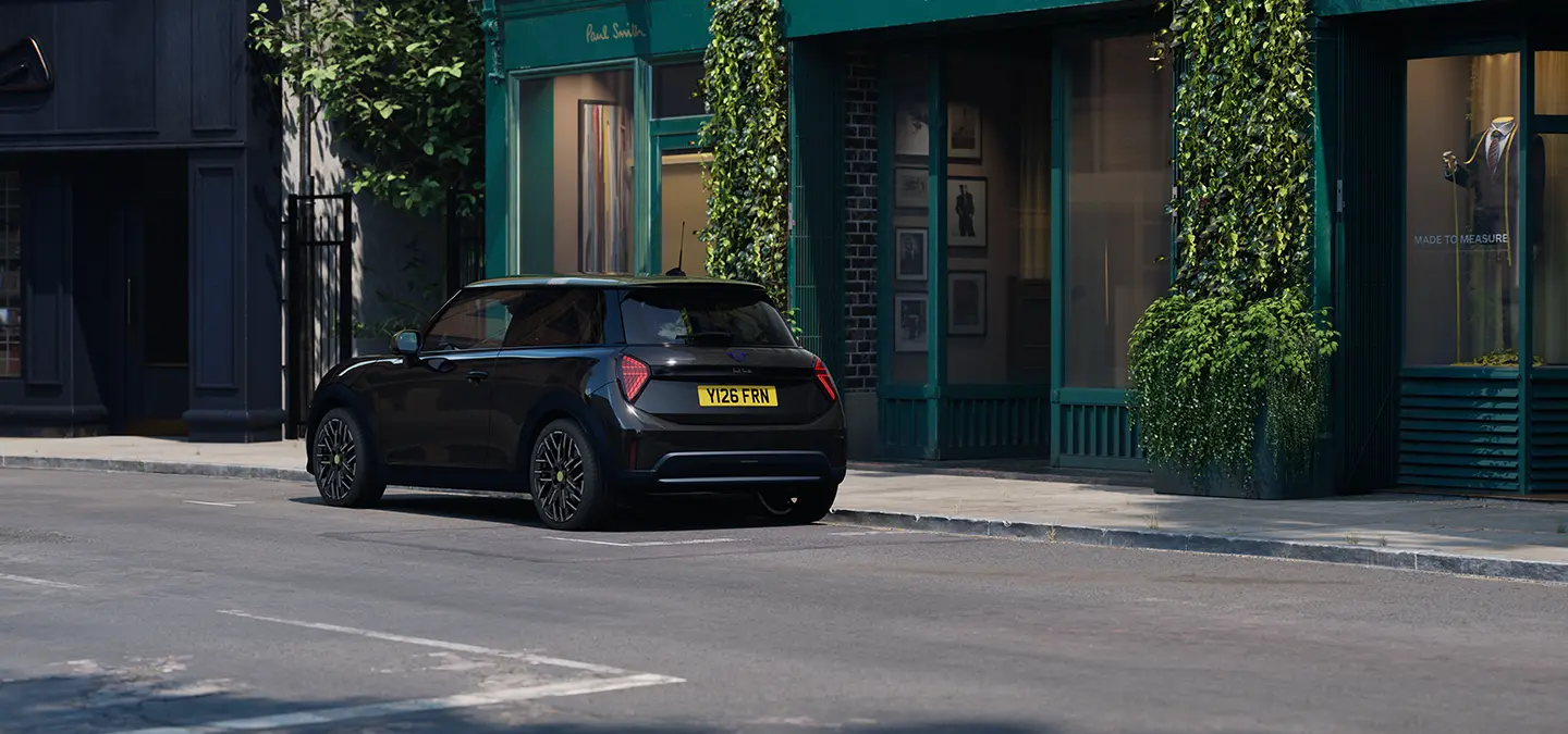 Close shot of the all-electric MINI Cooper Paul Smith Edition rims.