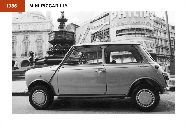 The dazzling Mini Piccadilly from 1986, with a glittering Cashmere Gold exterior.  